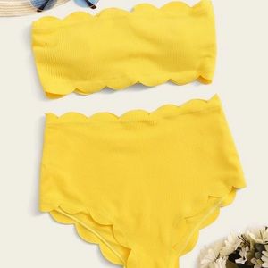Yellow Lace-up Back Bandeau High Waist Bikini